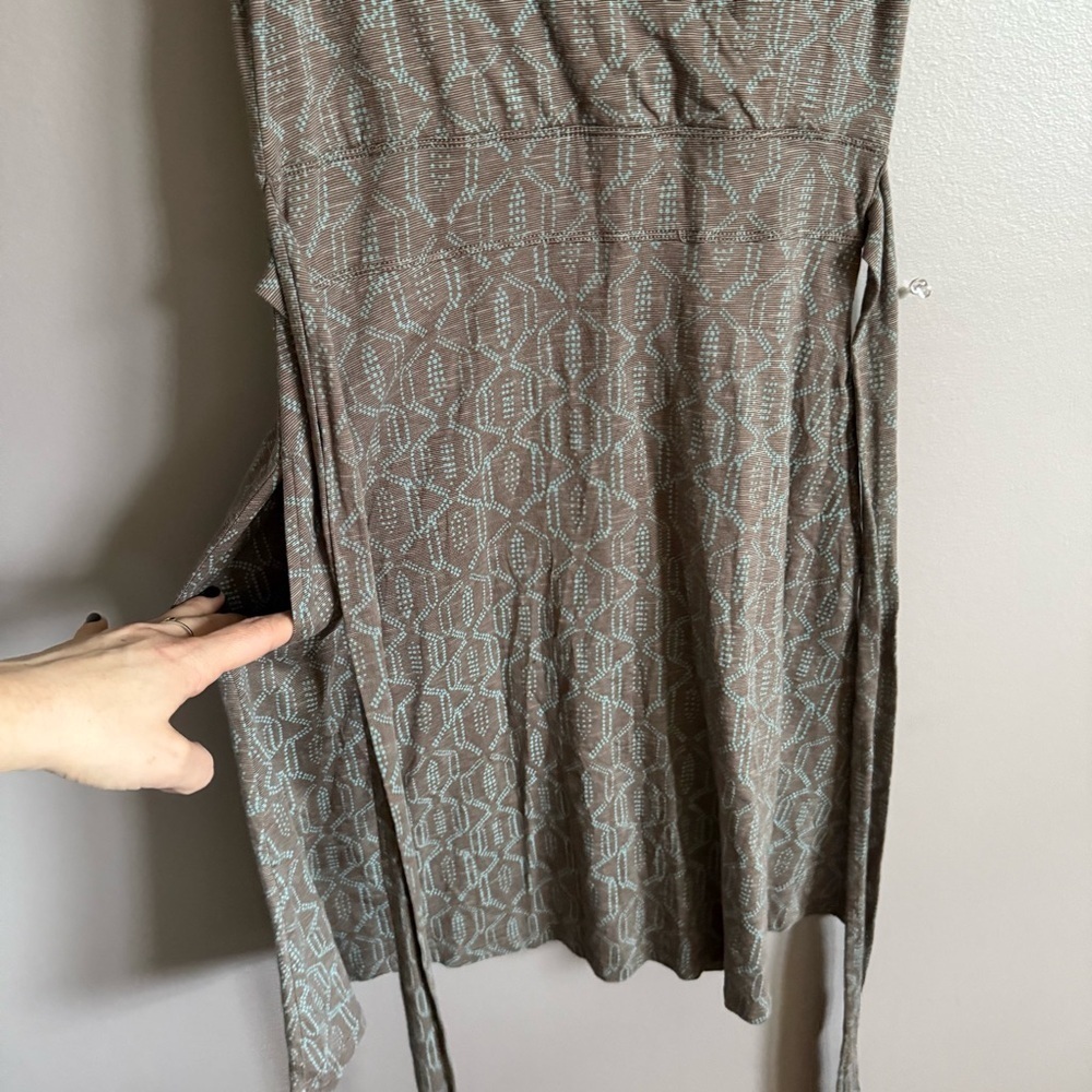 Toad & Co Cue Wrap Sleeveless Dress Falcon Brown Batik Dot Print Size XS - Picture 5 of 7